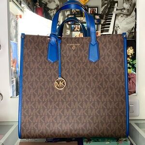 Michael Kors Brown and Blue Kenly Tote Bag